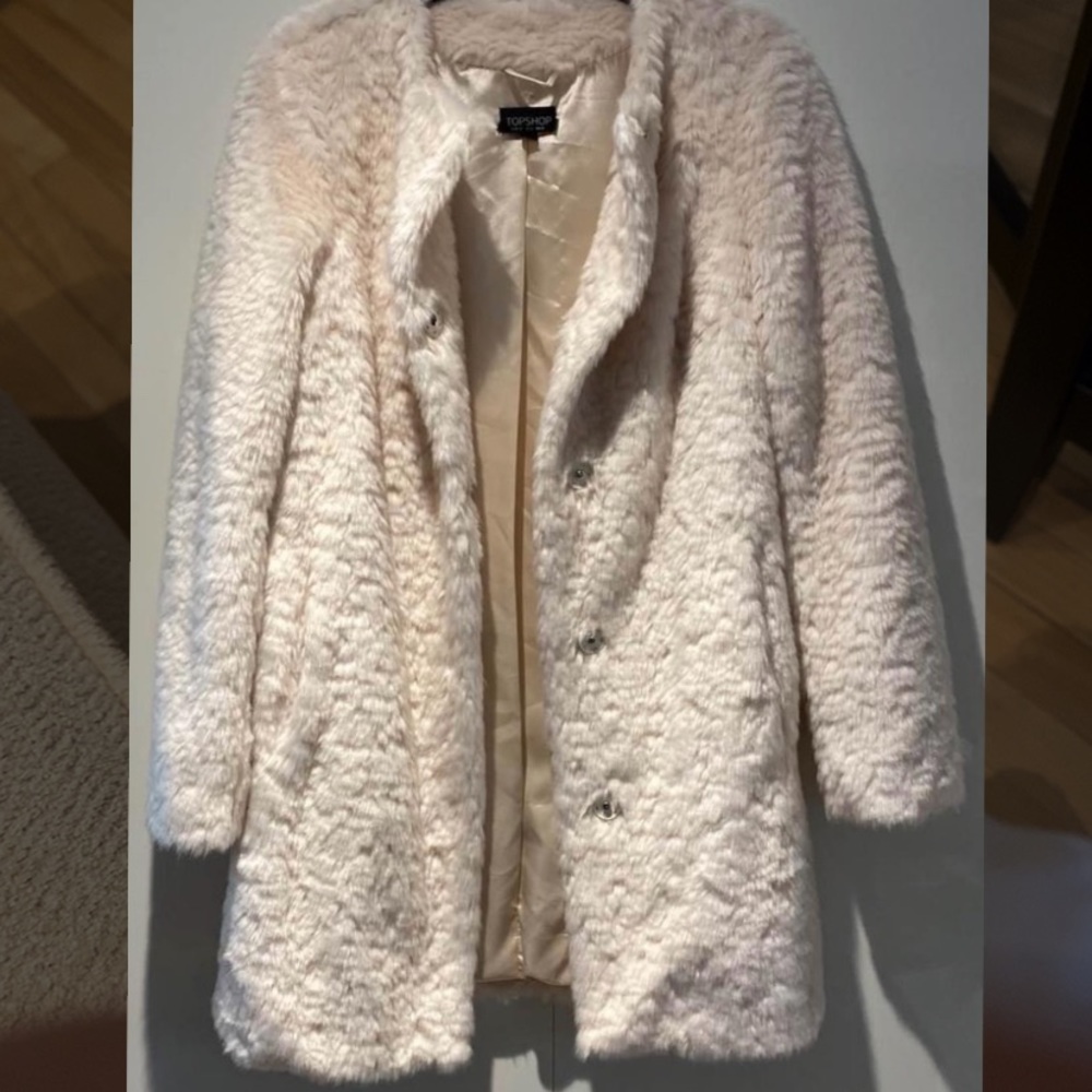 Topshop Sally Faux Fur Collarless Coat Size 4